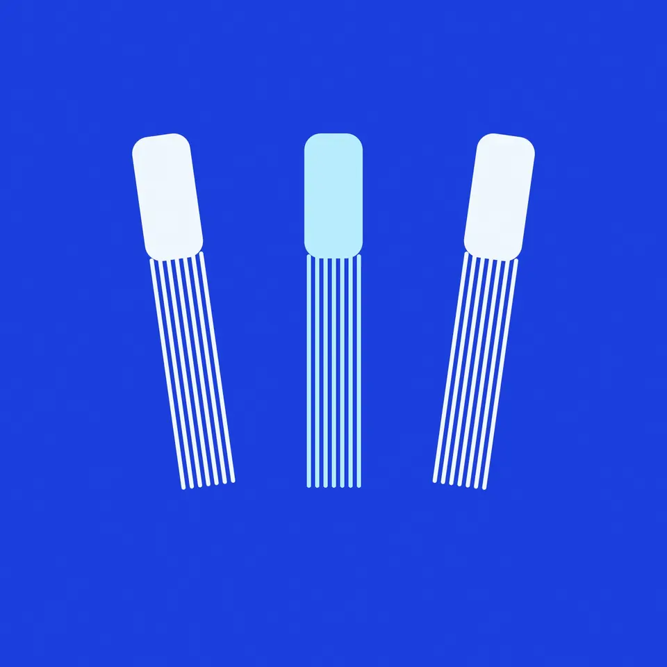 Illustration: three unbranded hair picks laid in parallel on blue